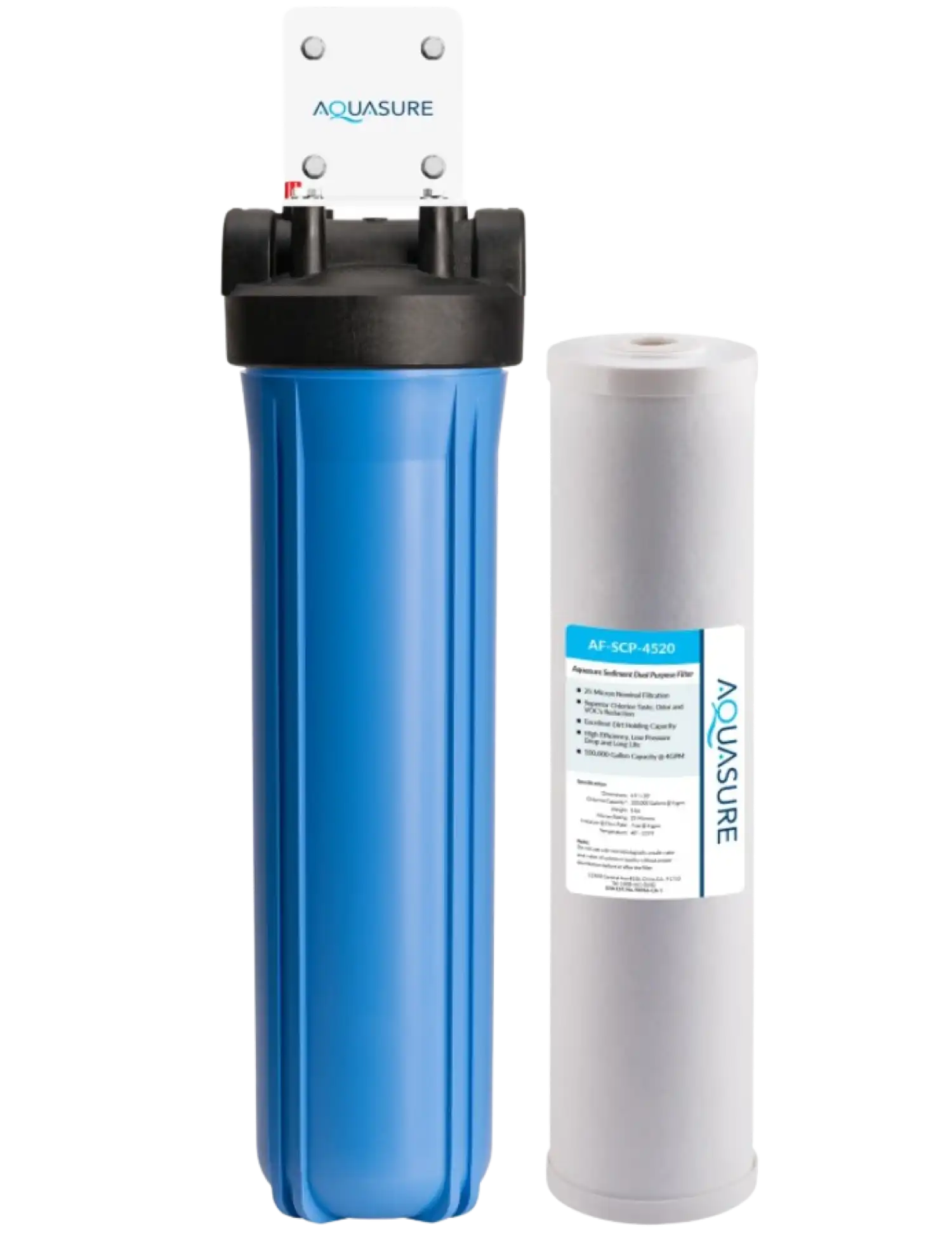 Aquasure AS-F120SCP Fortitude V Series 20 Inch High Flow Whole House Sediment And Carbon Dual Purpose Water Filter New