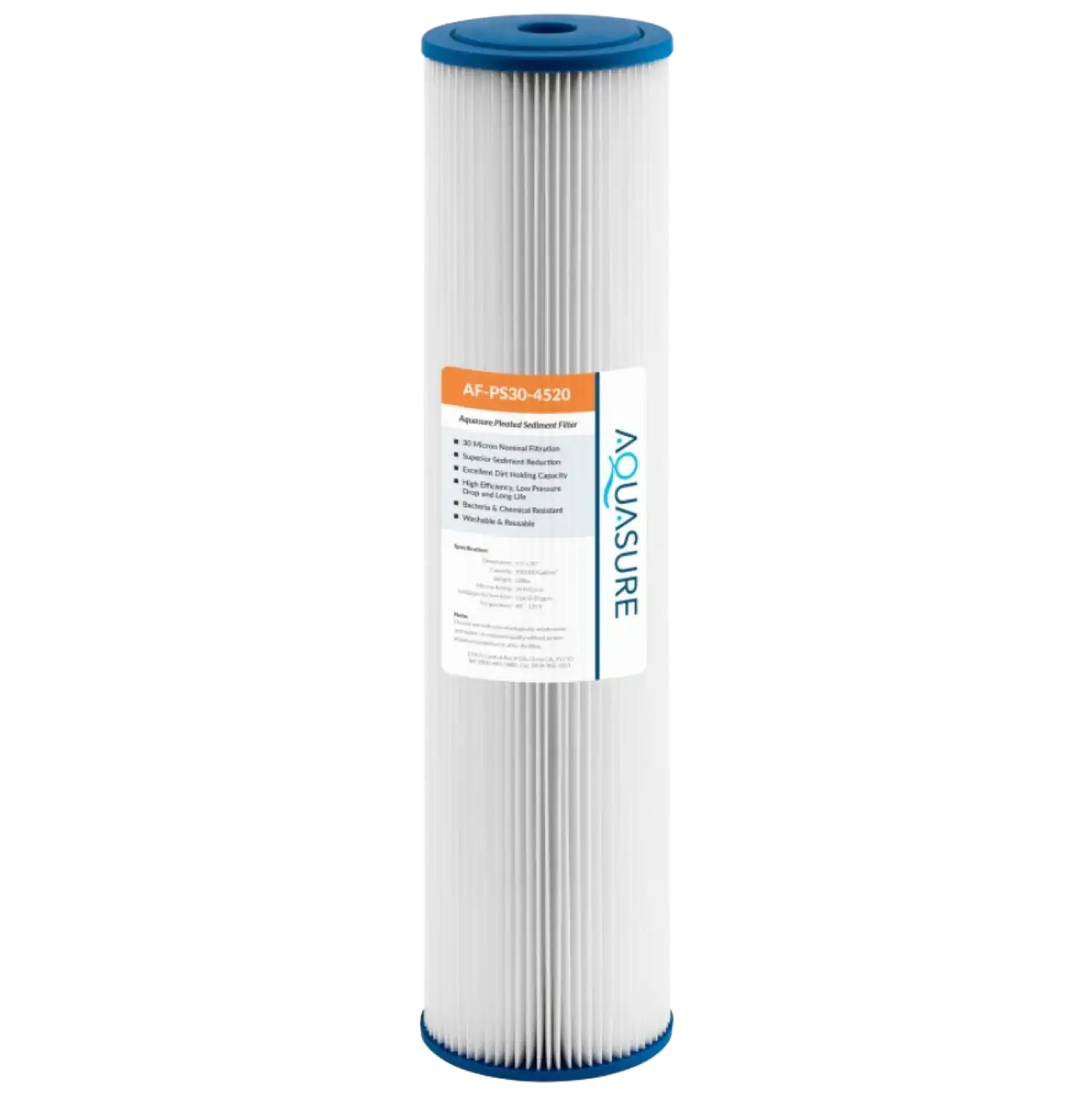 Aquasure AF-PS30-4520 Fortitude V Series 20 Inch High Flow 30 Micron Pleated Sediment Filter New