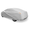 Car cover for sedans up to 185 inches, featuring UV protection, waterproof material, and elastic band for secure fit.