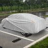Car cover for 185-inch sedans, offering UV, rain, and dust protection with elastic band and reflective strips.