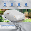 Car cover for 193-inch sedans with UV-proof aluminum film and soft cotton lining, offering all-year protection.