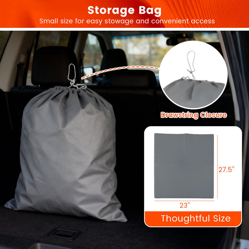 Gray storage bag with drawstring closure for easy storage of car cover, designed for convenience and portability.