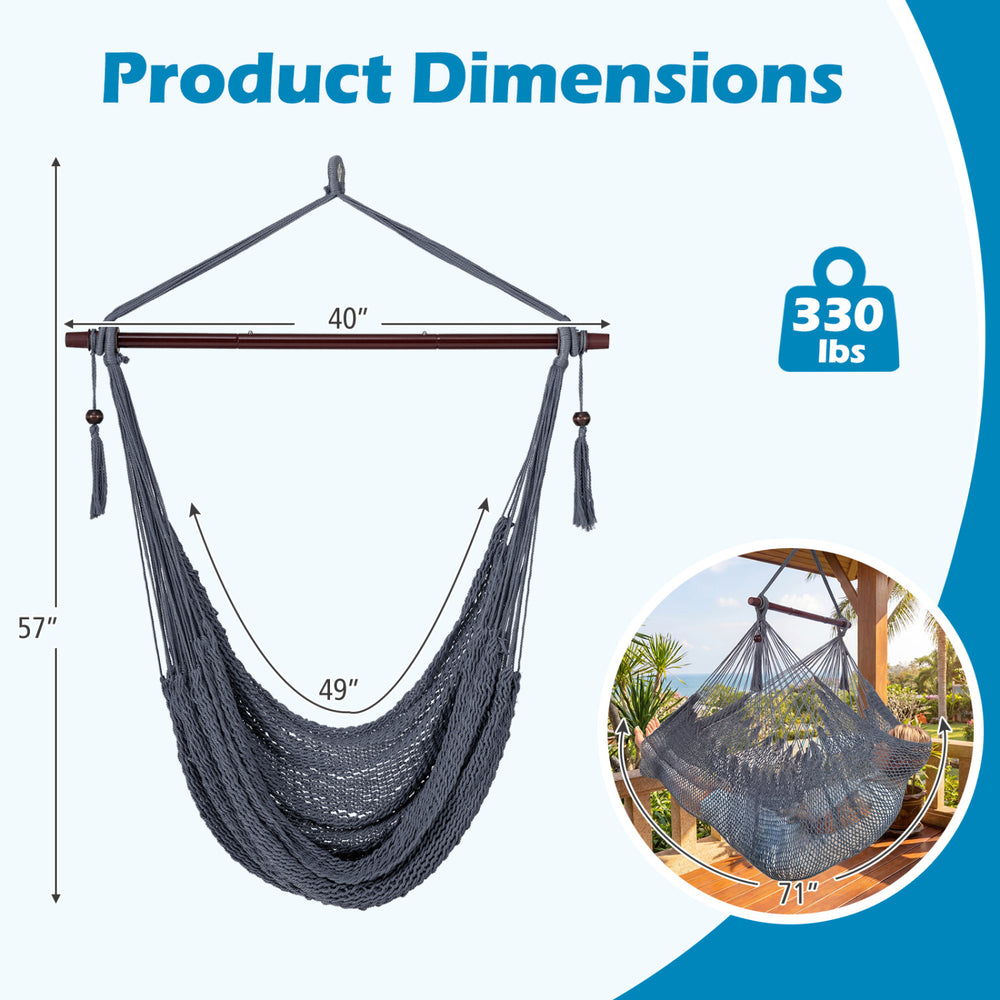 Costway Caribbean Hammock Chair Metal Spreader Bar Woven Rope Swing 72562273 New Gray