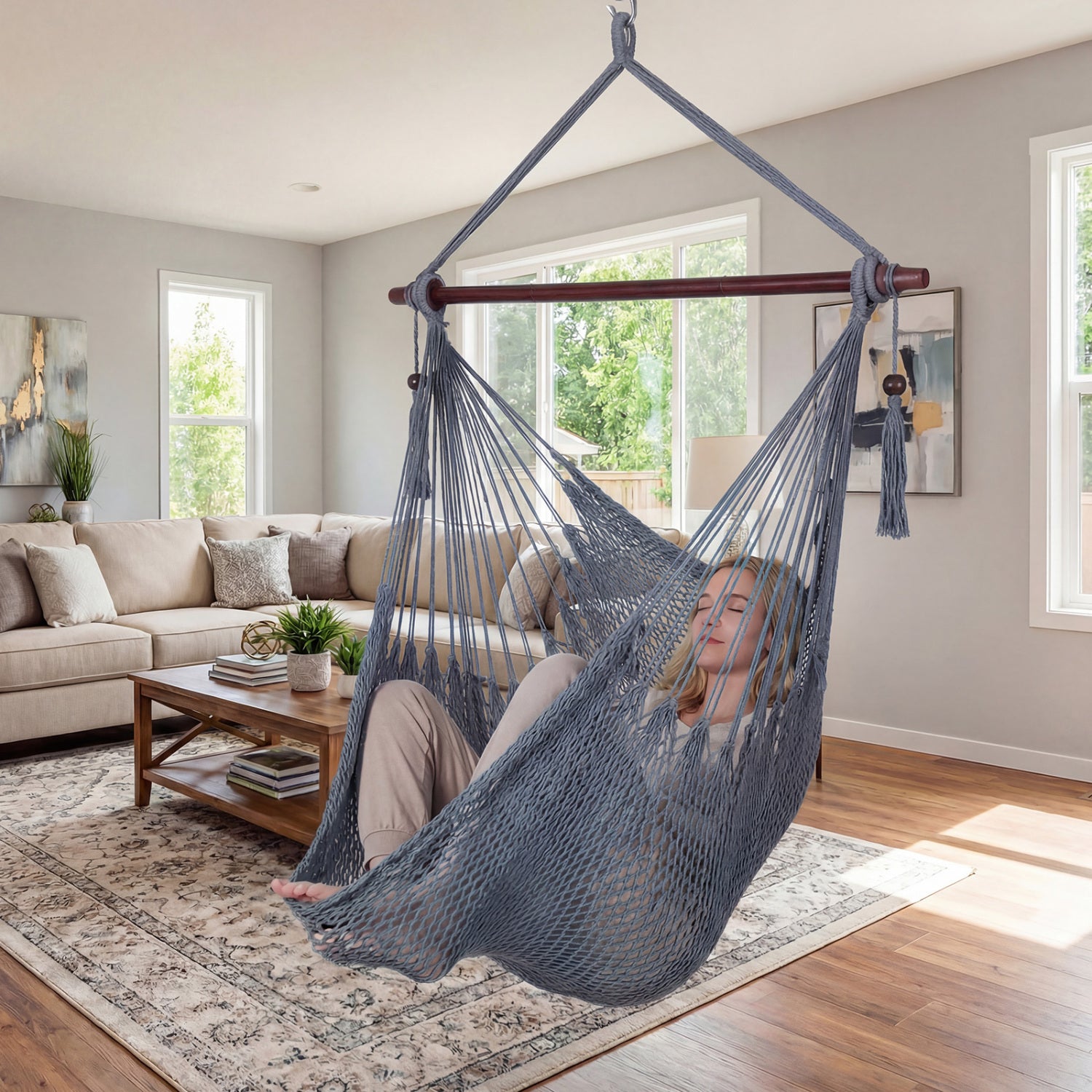 Costway Caribbean Hammock Chair Metal Spreader Bar Woven