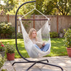 Caribbean Hammock Chair with Metal Spreader Bar Woven Rope Swing-Beige - Gallery View 1 of 9