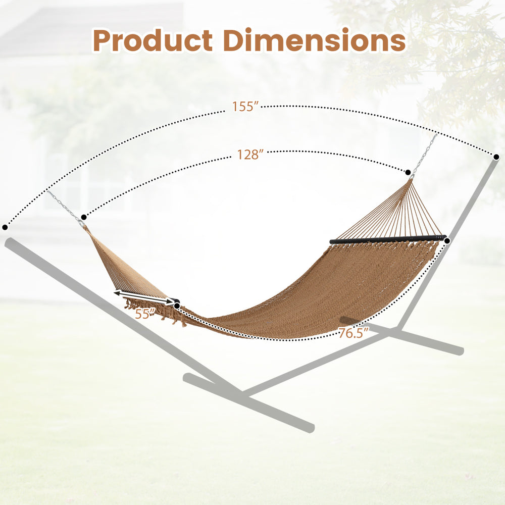 Caribbean hammock dimensions showing 155" length and 55" width, designed for patio or poolside relaxation.