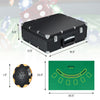 Black poker chip set with 300 chips, felt mat, and accessories for Texas Holdem and Blackjack games.
