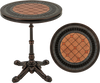 Detail view of the 24" round patio dining table showcasing the unique painted tabletop design and sturdy aluminum.