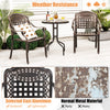 Set of 2 brown cast aluminum patio chairs with armrests, stackable design for outdoor spaces and 360 lbs max load.