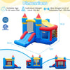 Inflatable bounce house with slide, ball pit, and pitching game for kids aged 3-12, perfect for birthday parties and carnivals.