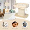 Modern cat tree tower in beige with plush perch, sisal scratching plate, and sturdy engineered wood base for stability.