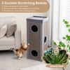 39-inch tall cat condo with scratching posts, 3 hideaways, and soft plush cushions in gray for multi-cat households.