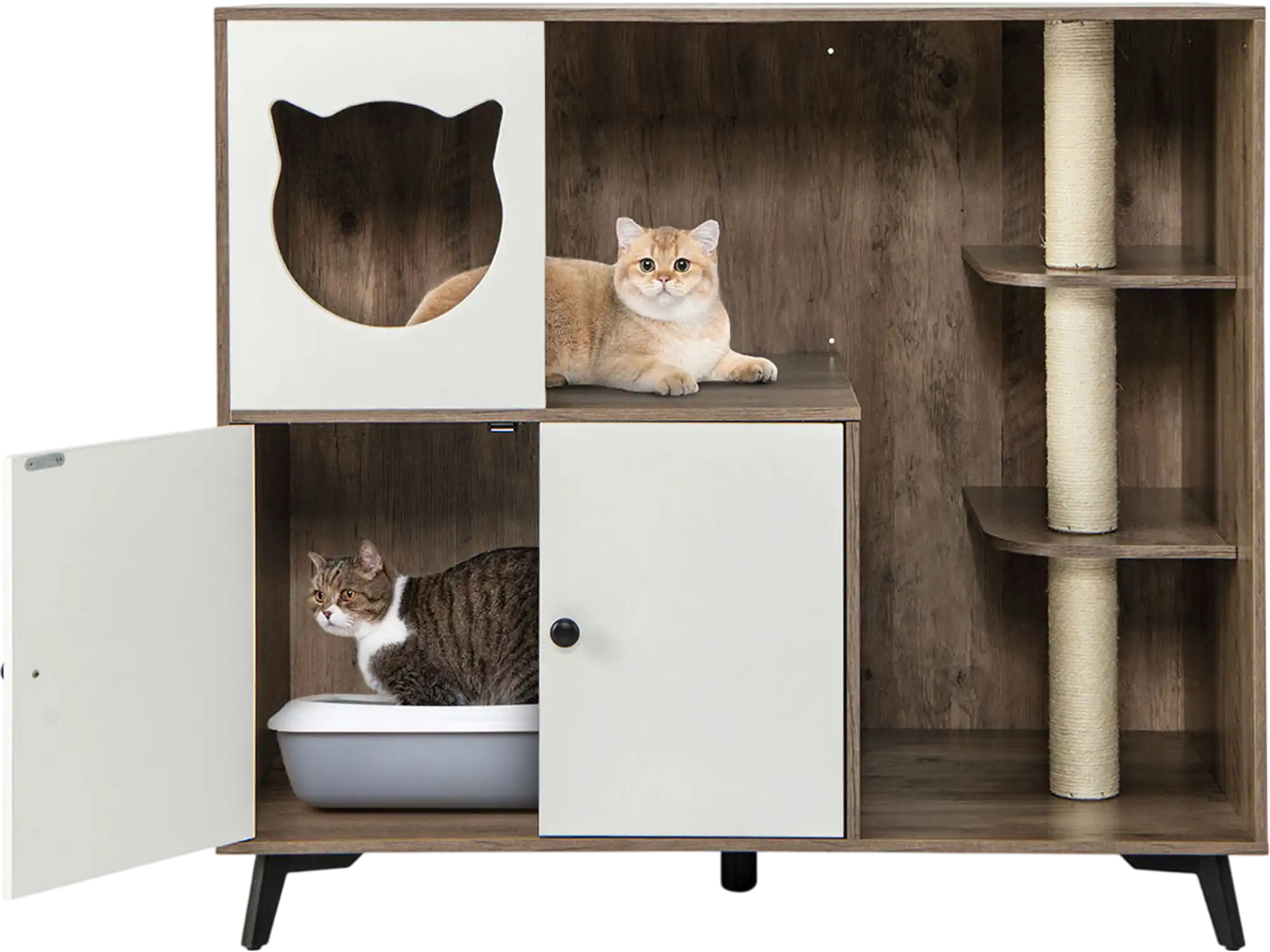 Costway Cat Litter Box Enclosure Indoor Cat House w/ 3 Sisal Scratching Posts 83174596 New