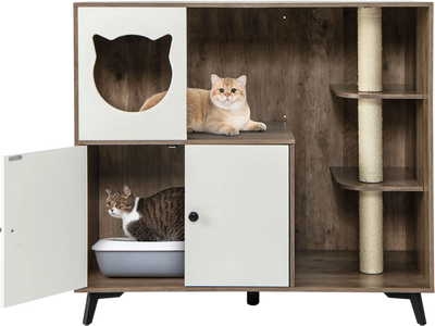 Costway Cat Litter Box Enclosure Indoor Cat House w/ 3 Sisal Scratching Posts 83174596 New