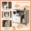 Cat litter box enclosure featuring a play area, rest area, and three sisal scratching posts for indoor cats.