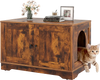 Wooden cat litter box enclosure with dual doors, stylish brown finish, doubles as a side table for home decor.