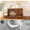Cat litter box enclosure in brown wood with winding entry design, ideal for stylishly concealing litter while enhancing.