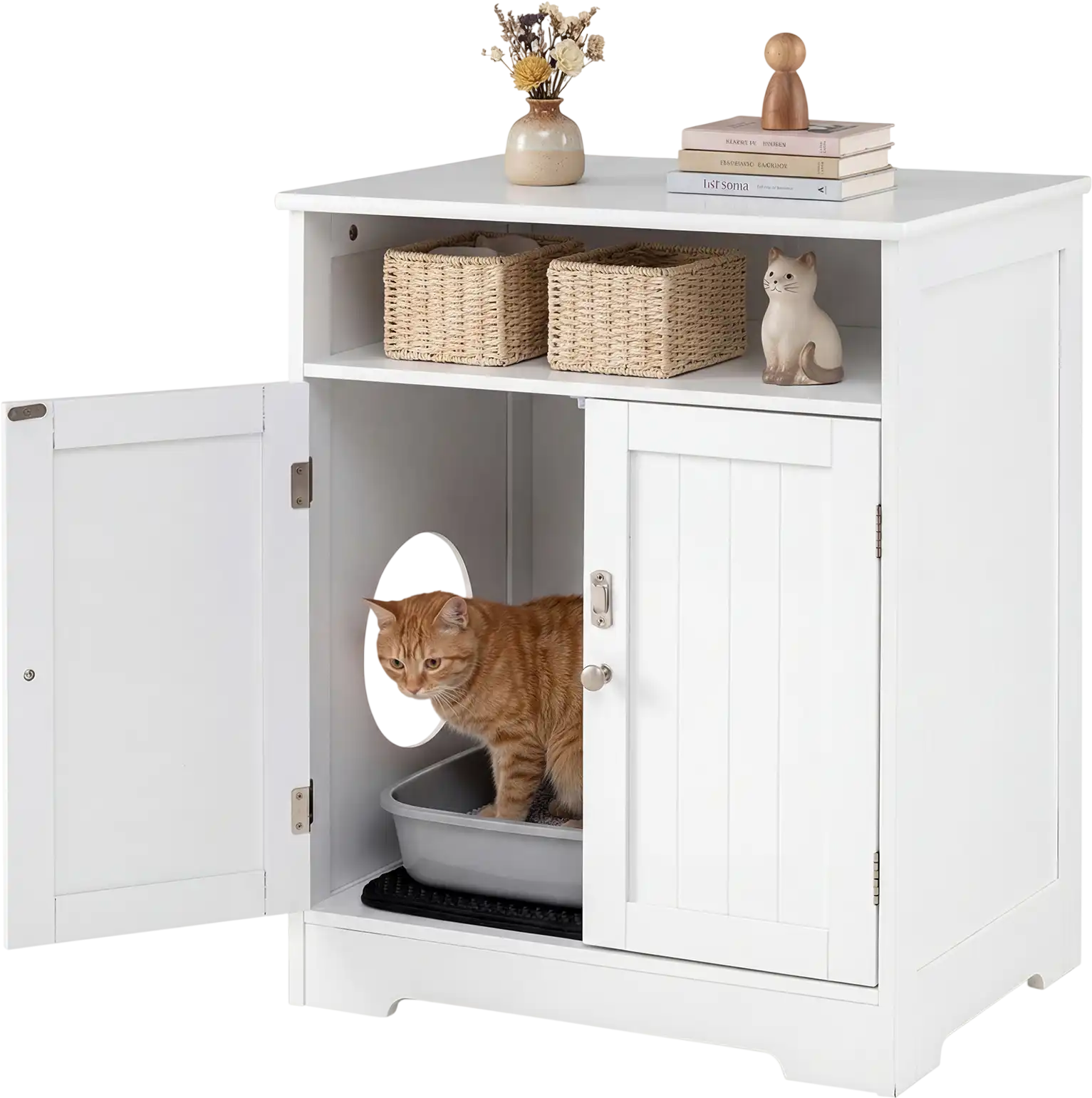 Costway Wooden Hidden Cat Litter Box Enclosure Pet Washroom Furniture 58481362 New