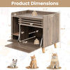 Cat litter box enclosure in brown with flip-down door, ventilation panel, and scratching mat for discreet pet care.