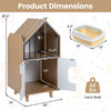 Modern cat litter box enclosure with a house-shaped design, featuring a hidden cabinet and upper shelf for storage.