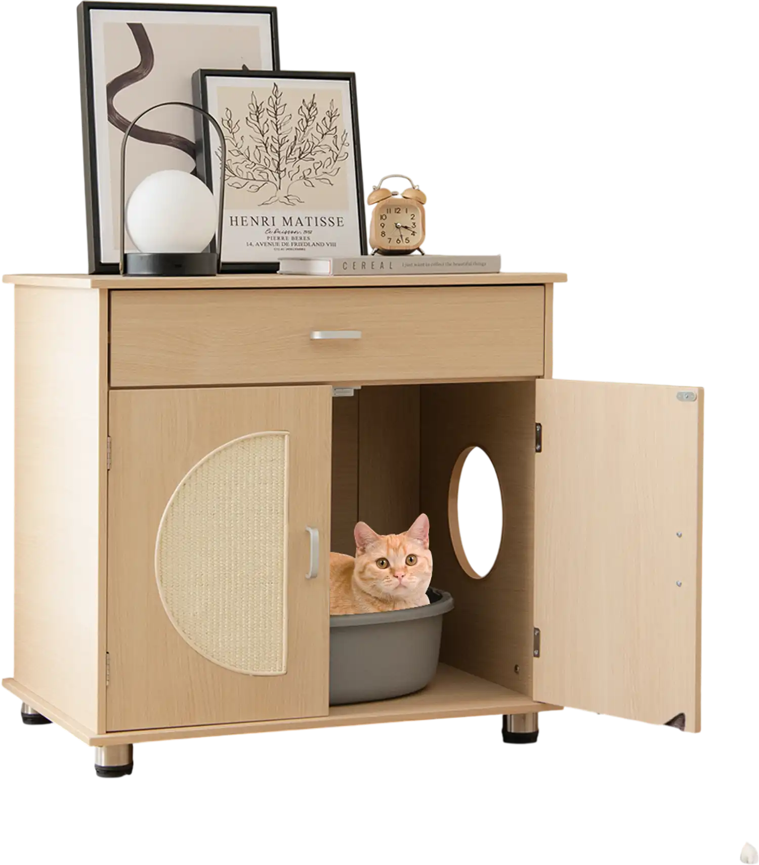 Costway Cat Litter Box Enclosure Sisal Scratching Doors Storage 62189473 New