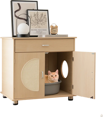 Costway Cat Litter Box Enclosure Sisal Scratching Doors Storage 62189473 New