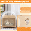 Cat litter box enclosure with sisal scratching doors, natural wood finish, providing private space and reducing litter.