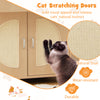 Cat litter box enclosure with natural sisal scratching doors, offering private space and storage for cat essentials.
