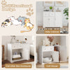 Cat litter box enclosure in white with 2 drawers and 3 doors, serving as a stylish side table and cozy cat house.