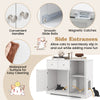 Cat litter box enclosure in white with 2 drawers, 3 doors, and side entrances for easy access and stylish storage.