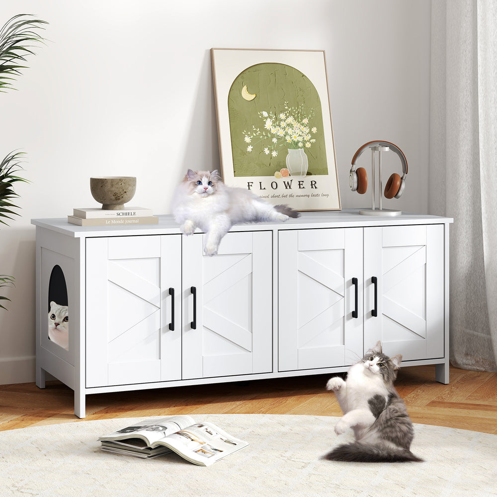 Cat Litter Box Enclosure for 2 Cats Modern Kitty Litter Box Furniture Hidden-White - Gallery View 1 of 10