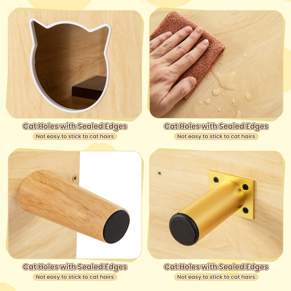 Close-up of sealed cat holes on the 43-inch cat litter box enclosure, designed to reduce hair sticking and enhance.