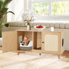 Cat litter box enclosure with double rooms, natural wood finish, and sisal scratching mats for discreet pet care.