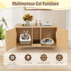Cat litter box enclosure with double rooms, sisal scratching mats, and natural wood finish for stylish pet furniture.