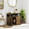 Cat litter box enclosure with double barn doors, side entry, and storage shelf for tidy organization and easy access.