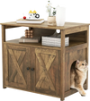 Cat Litter Box Enclosure with Double Barn Doors, Divider, Side Entry and Storage Shelf