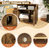 Cat litter box enclosure with rustic barn doors, side entry, and spacious storage for tidy pet care and organization.