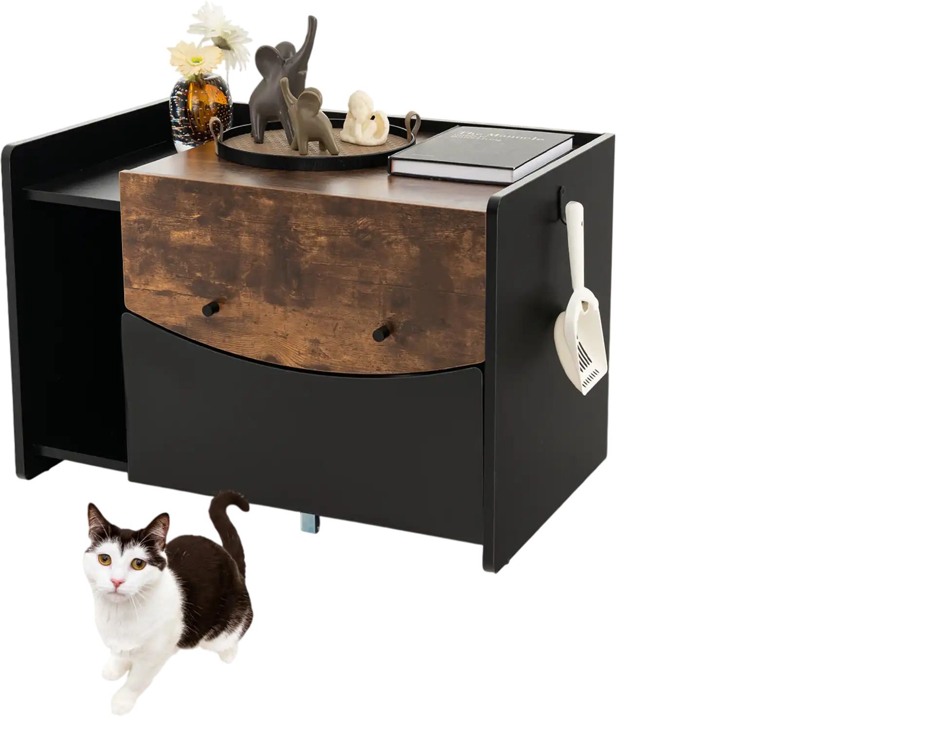 Costway Cat Litter Box Enclosure Pull-Out Drawer Black 57918623 New