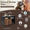 Cat litter box enclosure with storage compartments, featuring a large countertop and double-door cabinet for.