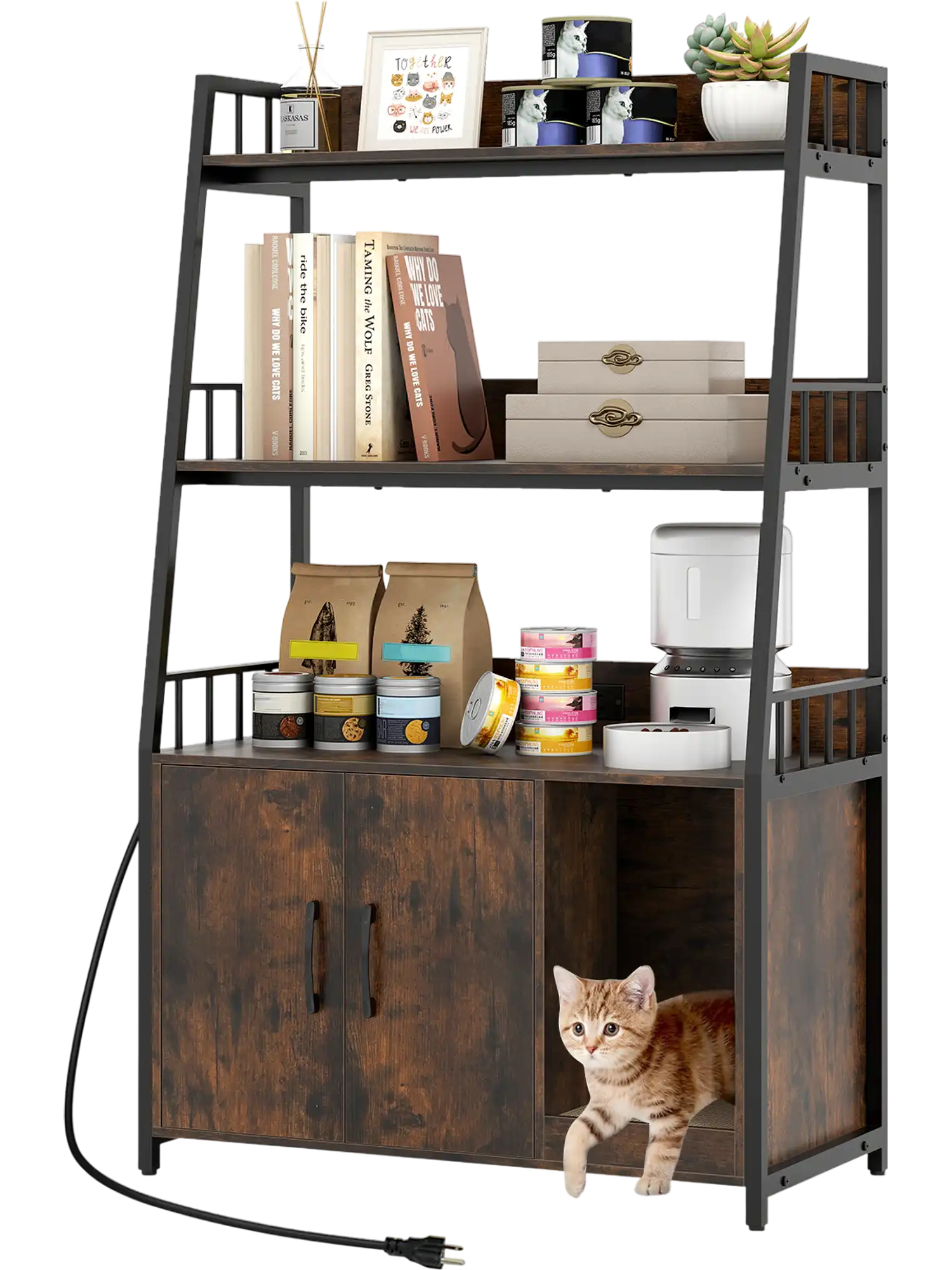 Costway Cat Litter Box Enclosure Storage Shelves Scratching Pad 173296458 New