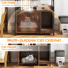 Multi-purpose cat cabinet in rustic brown, featuring a litter box enclosure, storage shelves, and a removable.