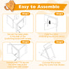 Step-by-step assembly instructions for a natural cat scratcher with an X-shaped design and wood-like texture.