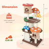 Multicolor cat tree dimension chart showing height, platform sizes, and load capacity, designed for indoor cat.