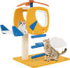 Indoor aviation-themed cat tree in yellow featuring a helicopter perch, climbing ladder, and soft teddy fleece for.