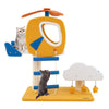 Aviation-themed cat tree with helicopter perch, cloud decoration, and soft fleece for ultimate comfort and play.