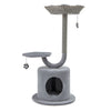 42-inch tall gray cat tower with cozy top perch, private condo, and scratching post for playful cats.