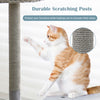 Curved metal scratching post detail on a 42-inch cat tower, designed for large and small cats, in gray.