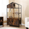 Multi-level rustic brown cat tree with litter box enclosure, featuring a cozy hideaway and transparent observation.