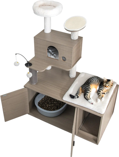 Costway 2-in-1 Modern Cat Tower Litter Box Enclosure Gray 86235714 New