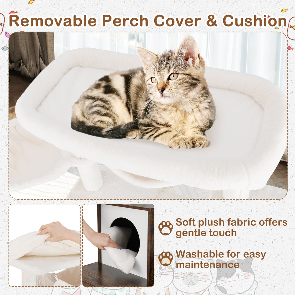 Removable perch cover and cushion for cat tree, featuring soft plush fabric for comfort and easy maintenance.